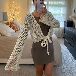 Cream Crochet Tie Cover Up Cardigan
